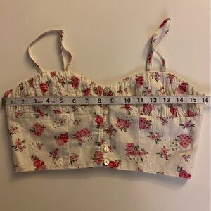 Zara White and Pink Smocked Bustier Crop Top